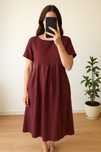 NOWA Piękna lniana burgundowa sukienka maxi krótki rękaw – 42 / XL