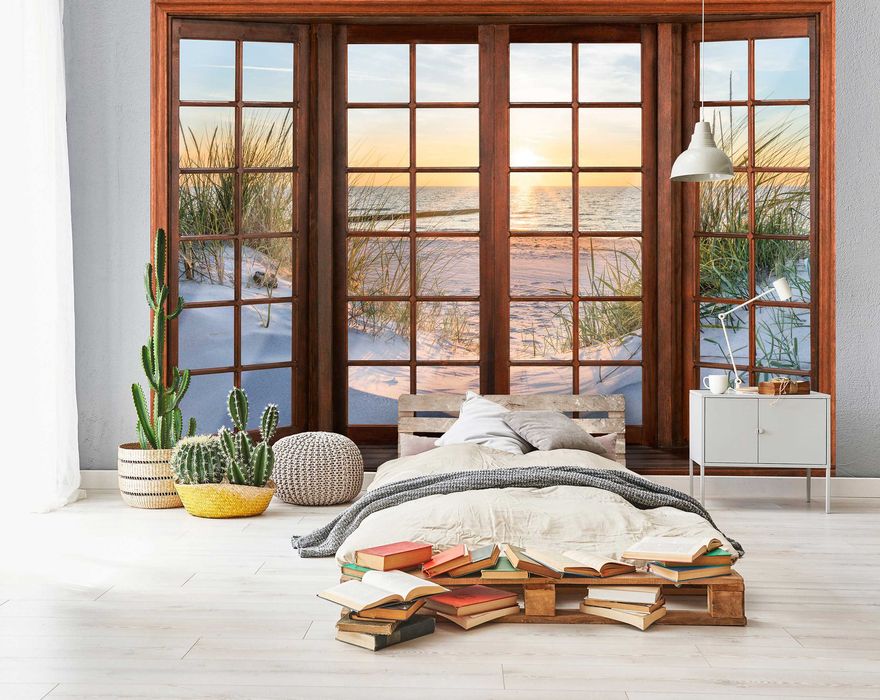 Fototapeta Imitacja Okna Plaża Słońce 3D Na Twój Własny Rozmiar + KLEJ