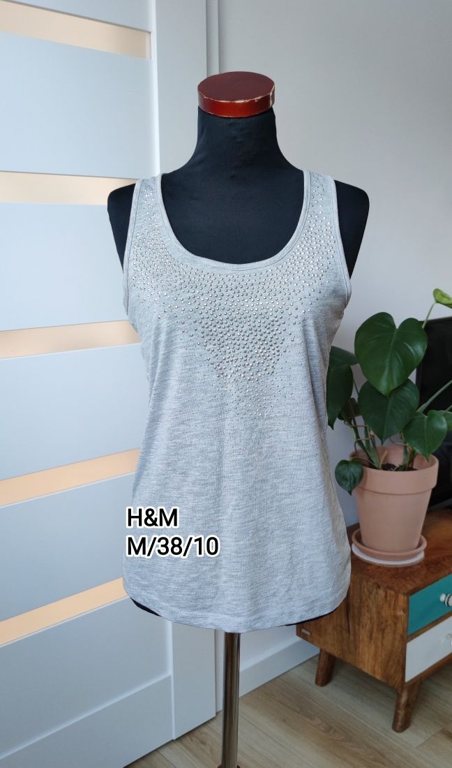 Koszulka top bluzka bez rękawów cyrkonie H&M M/38/10