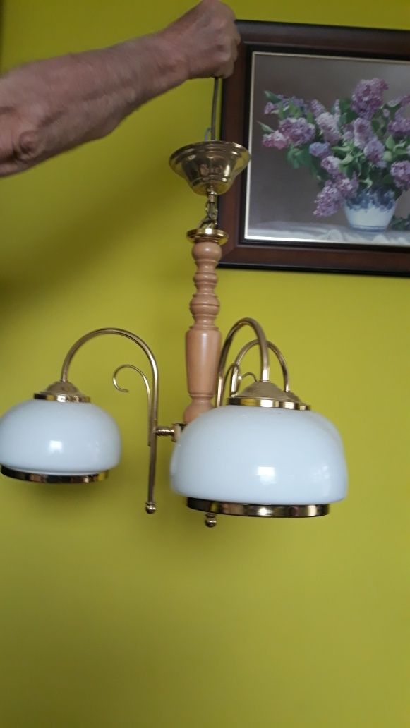 Lampa sufitowa szkło metal drewno