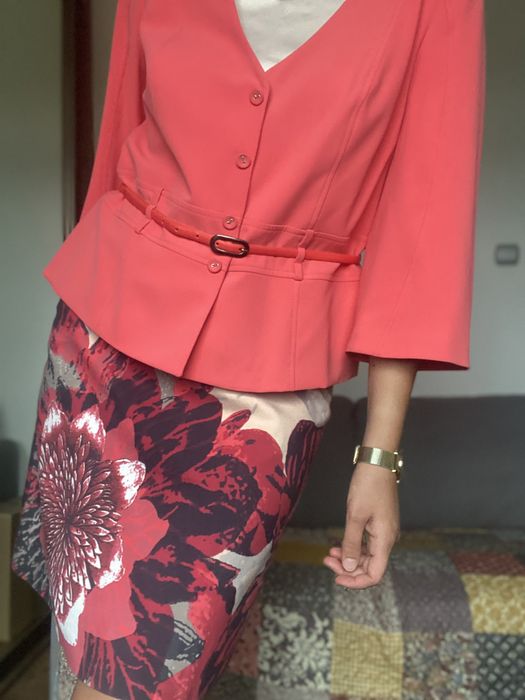 Nowy koralowy malinowy różowy żakiet krótka marynarka Molton L/XL
