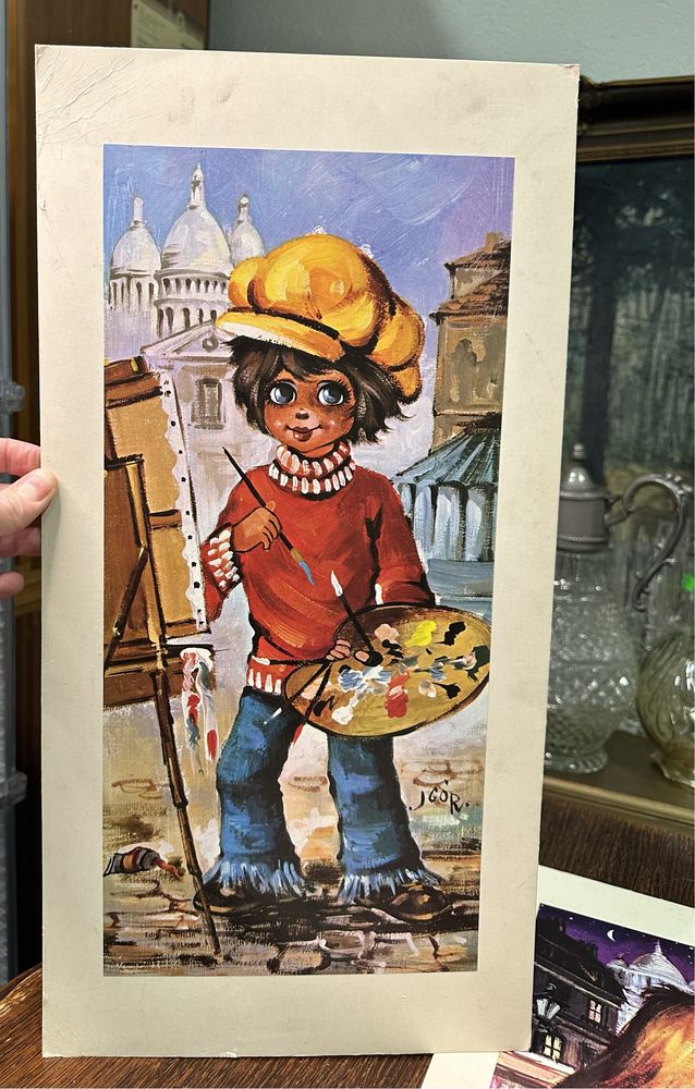 Dwa obrazki druki dzieci Francja Igor obraz retro vintage print