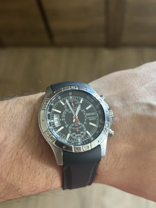 Zegarek Seiko | Chronograf | Pasek + Bransoleta Mesh | Stal + Czarny