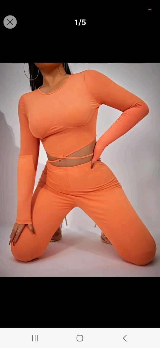 Nowy komplet damski sportowy na siłownię crop top legginsy spodnie 34