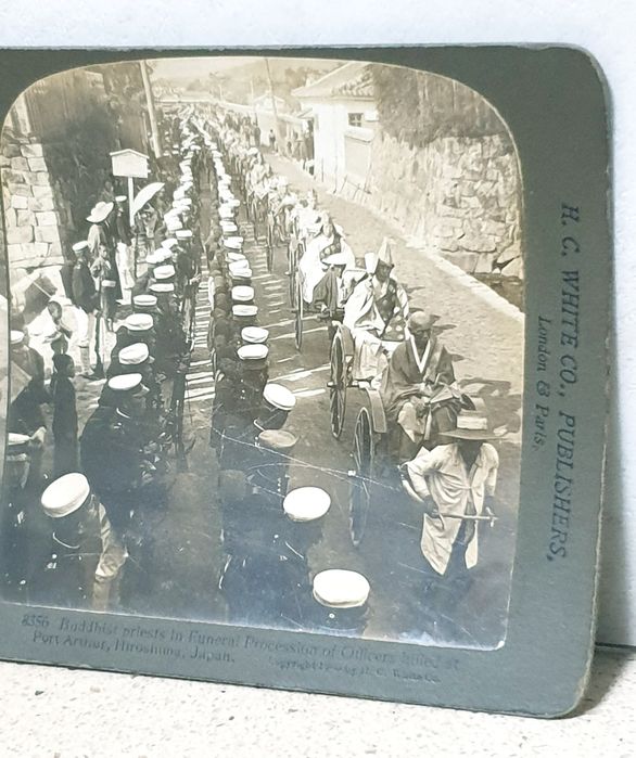 Rara antiga estereofotografia - Funeral oficiais assasinados Hiroshima