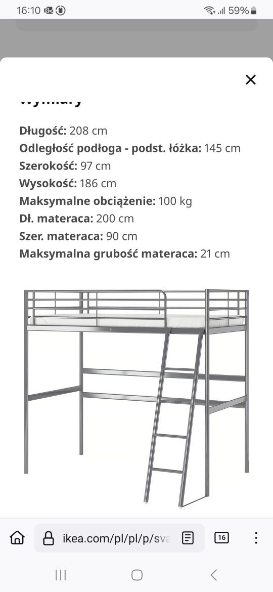 Łóżko na antresoli ikea Svarta