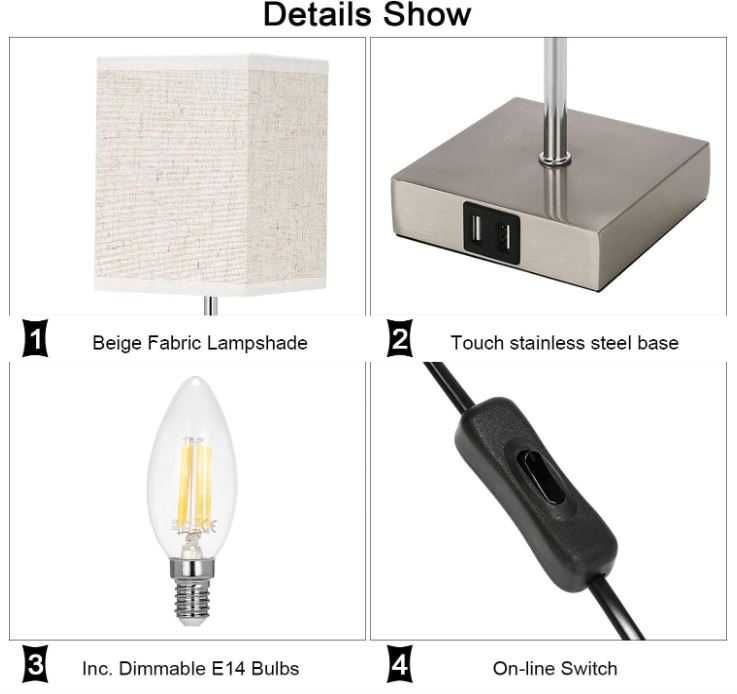 Dwie lampki nocne, dotykowe, z portami USB, 3 tryby jasności