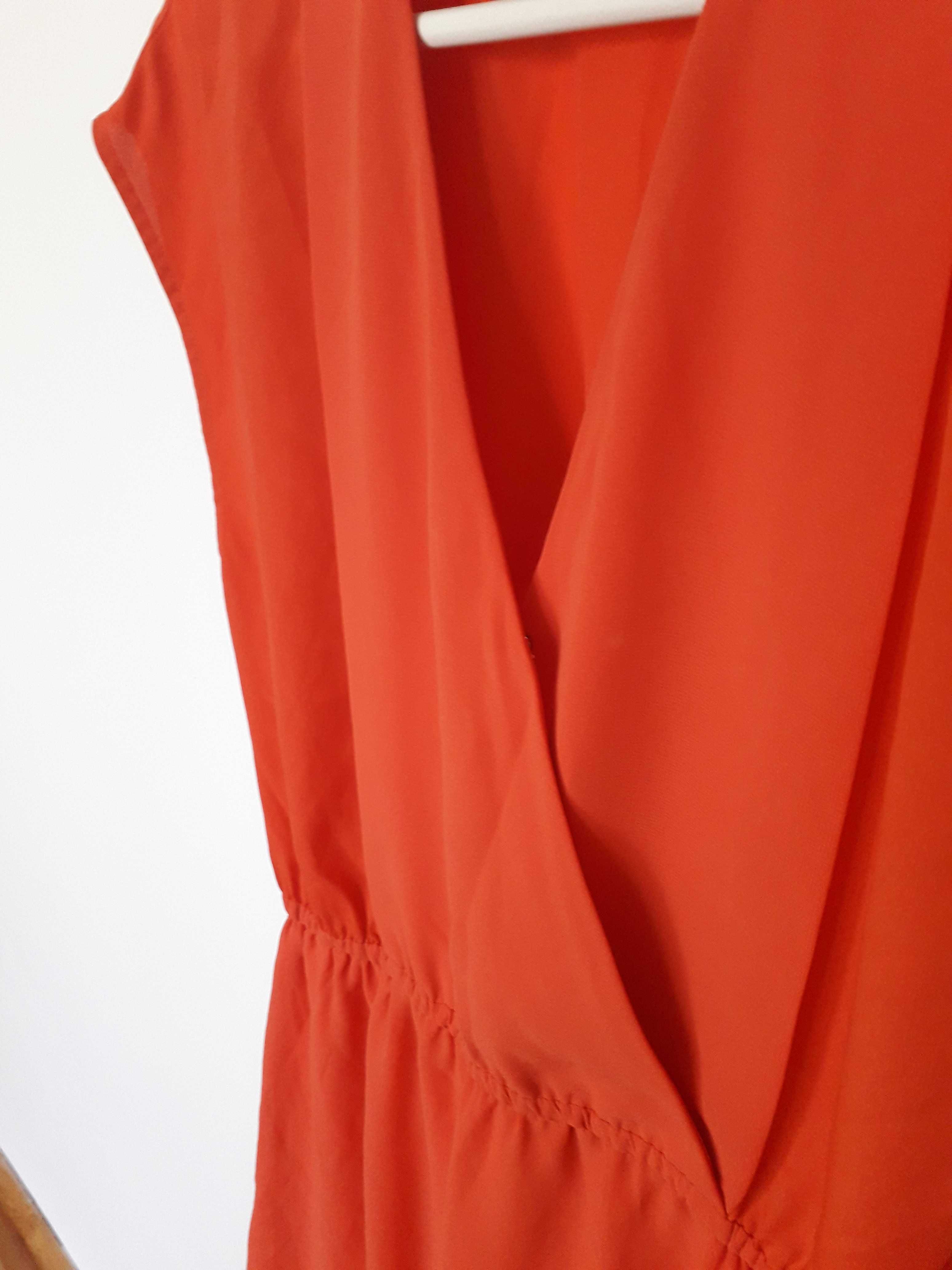 Pomarańczowa sukienka dekolt V kopertowy na wigilię sylwestra