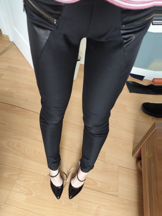 Leginsy legginsy damskie skórzane wstawki