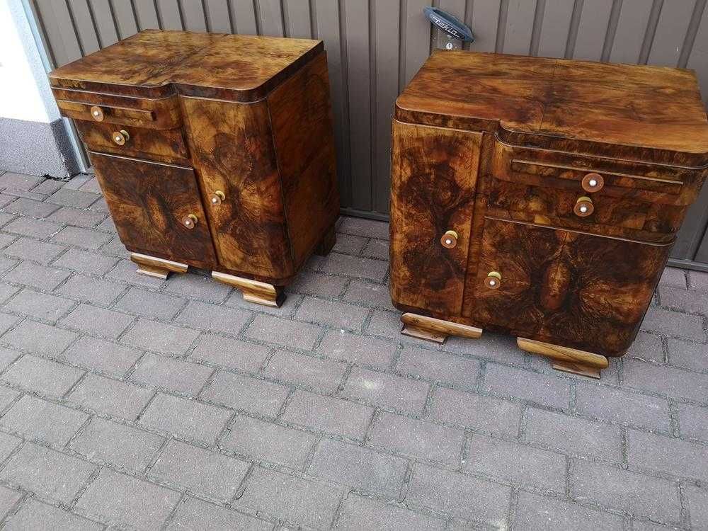 Stoliki Szafki Nocne Art Deco Orzech Stare Antyk Komplet Okazja.