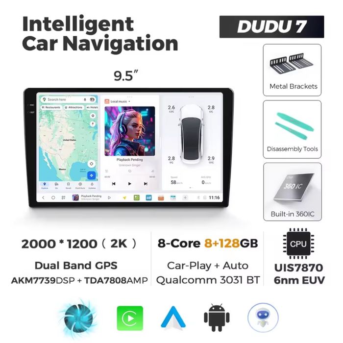 ANDROID AUTO  CAR PLAY DUDU7 8/128 Gb ekran 2K + kamerka przód tył
