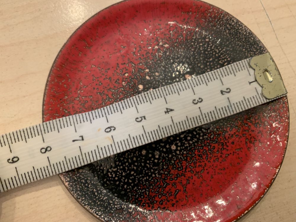 Małe emaliowane talerzyki miedz mosiadz 8cm PRL DDR