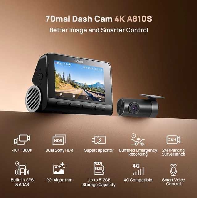 A810s 70mai Видеорегистратор Dash Cam Set 4K c задней камерой RC24