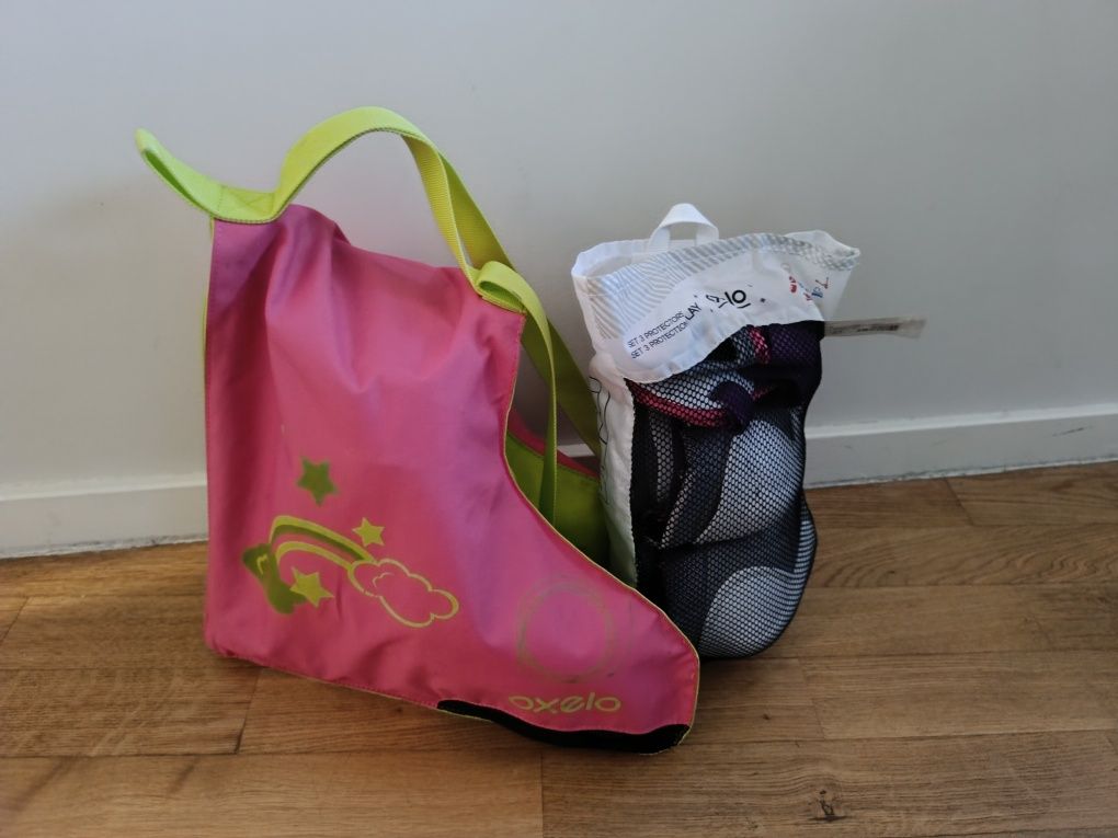 Patins em linha, criança,  Oxelo, tamanho 34-36 mais protecções