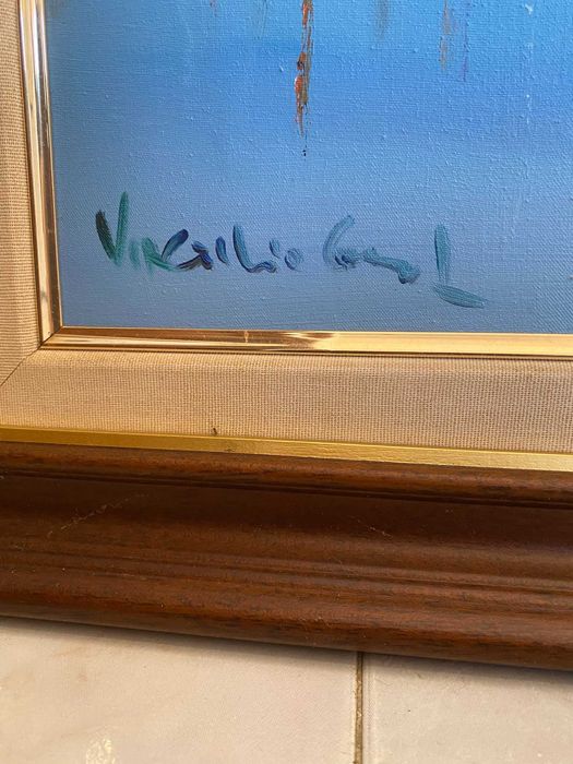 Quadro original–cena marítima com barcos (assinado) 85,8 × 66,2 cm