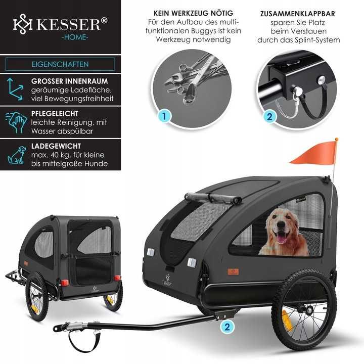 Przyczepa rowerowa dla psa kota rzeczy Kesser max 45 kg transporter