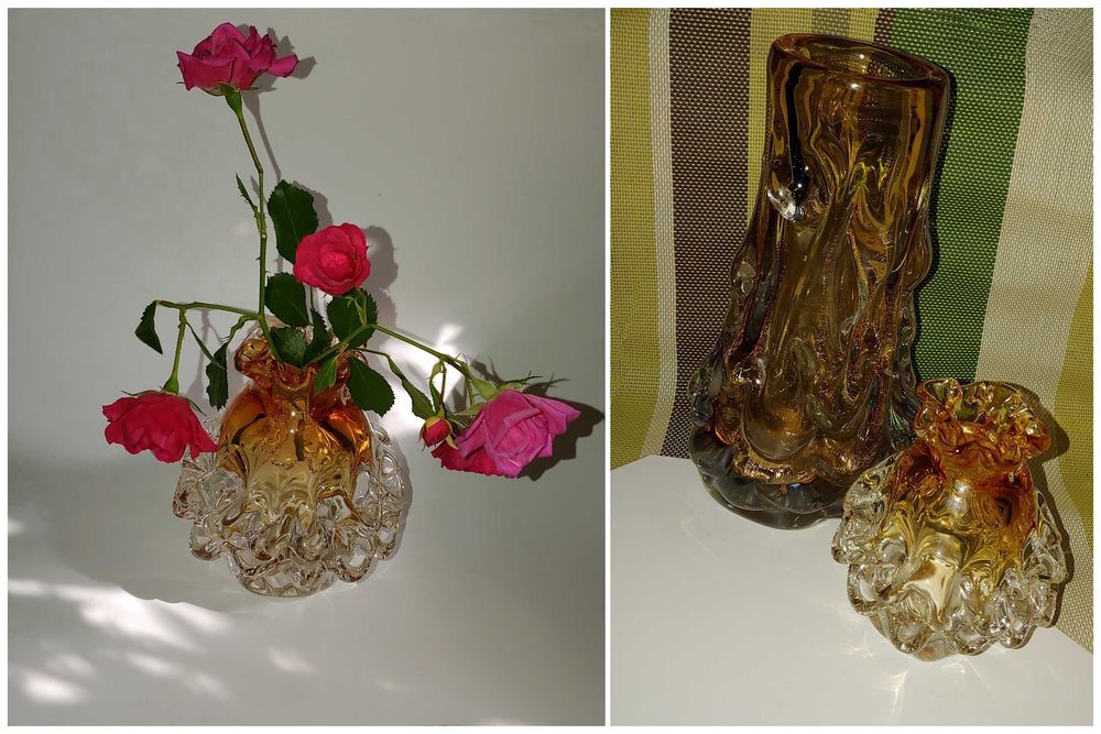 Ваза Гутное стекло Чехословакия Bohemia высота 12,5 см