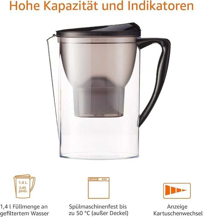 Amazon Basics Dzbanek do wody 2,3 litra - czarny + 1 filtr maxtra