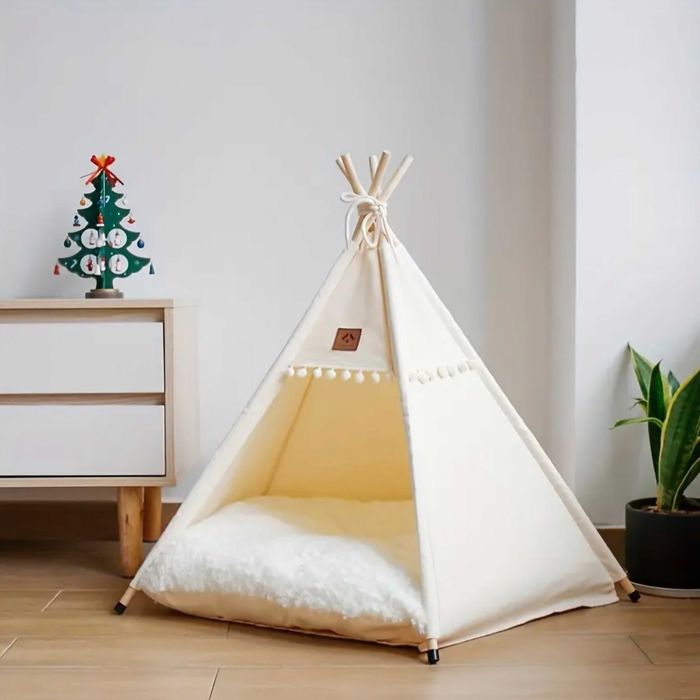 Legowisko dla psa lub kota, uroczy kremowy namiot tipi 50x50x60cm