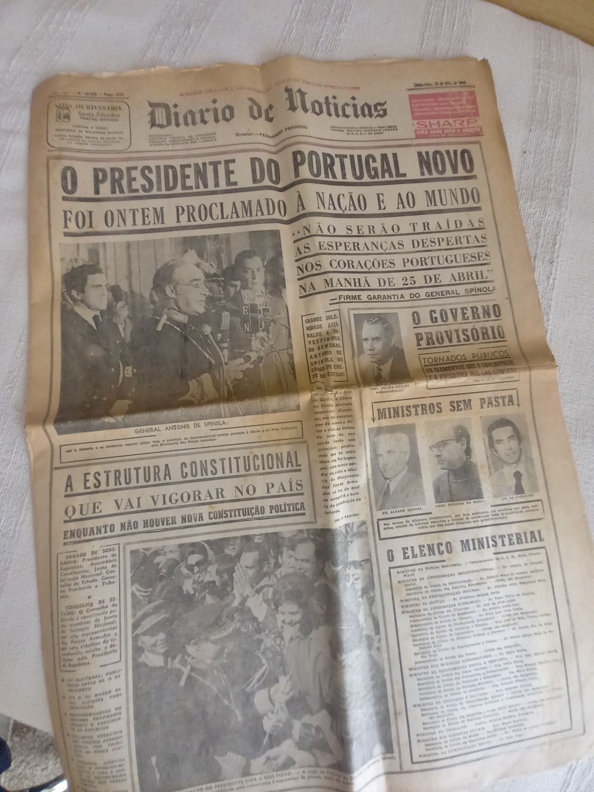 Diário de Notícias 16 Maio  1974 Spinola Presidente novo governo