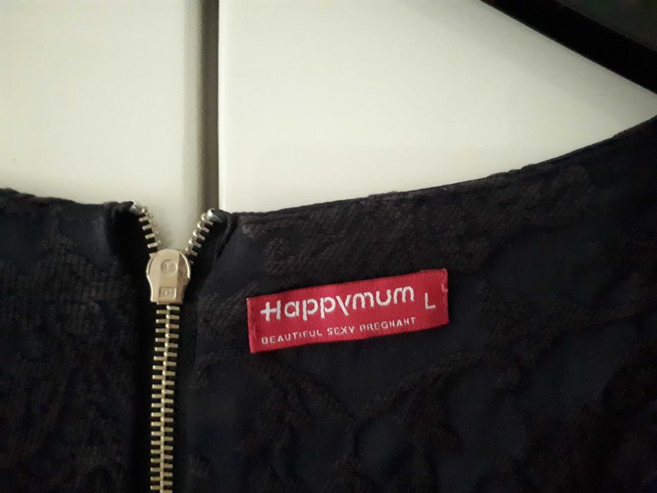 Elegancka sukienka ciążowa, granatowa, żakard, Happy Mum, L