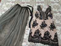 Святкова сукня + фатінова спідниця розмір М (42-44)  бежевий з чорним