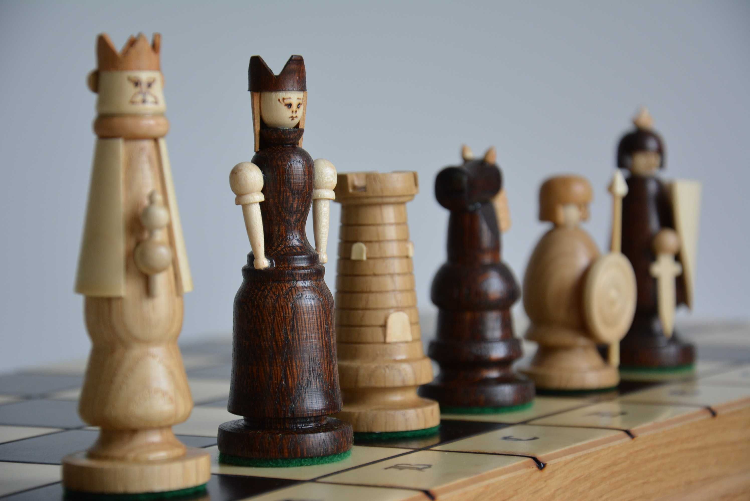 Dekoracyjne szachy drewniane MAGNAT Bardzo duże 56 cm POLSKIE Nowe