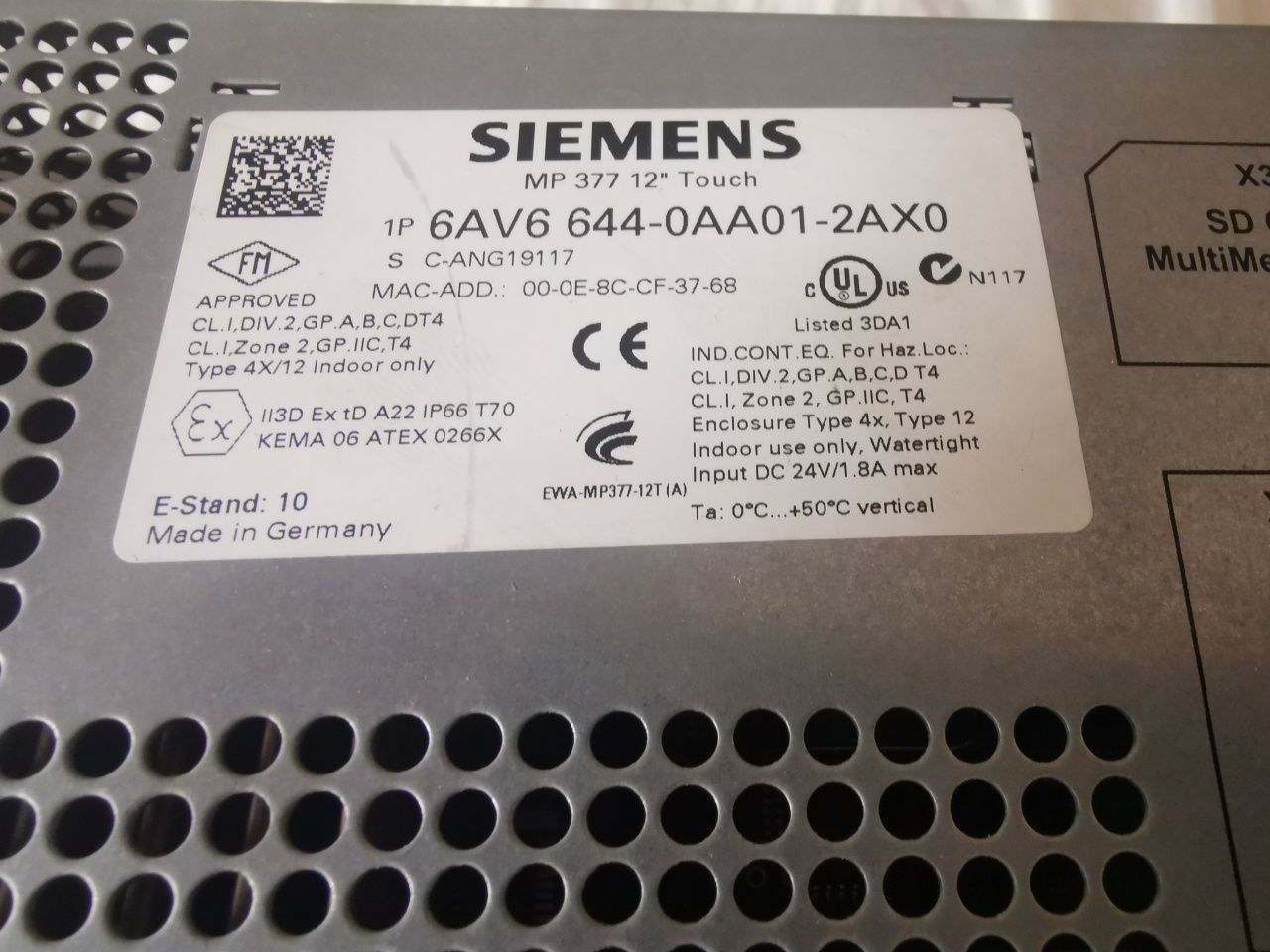 siemens  HMI MP 377  12 cali, 6av6 644-0aa01-2axo