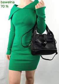 sukienka zielona w prążki bawełniana od Bershki