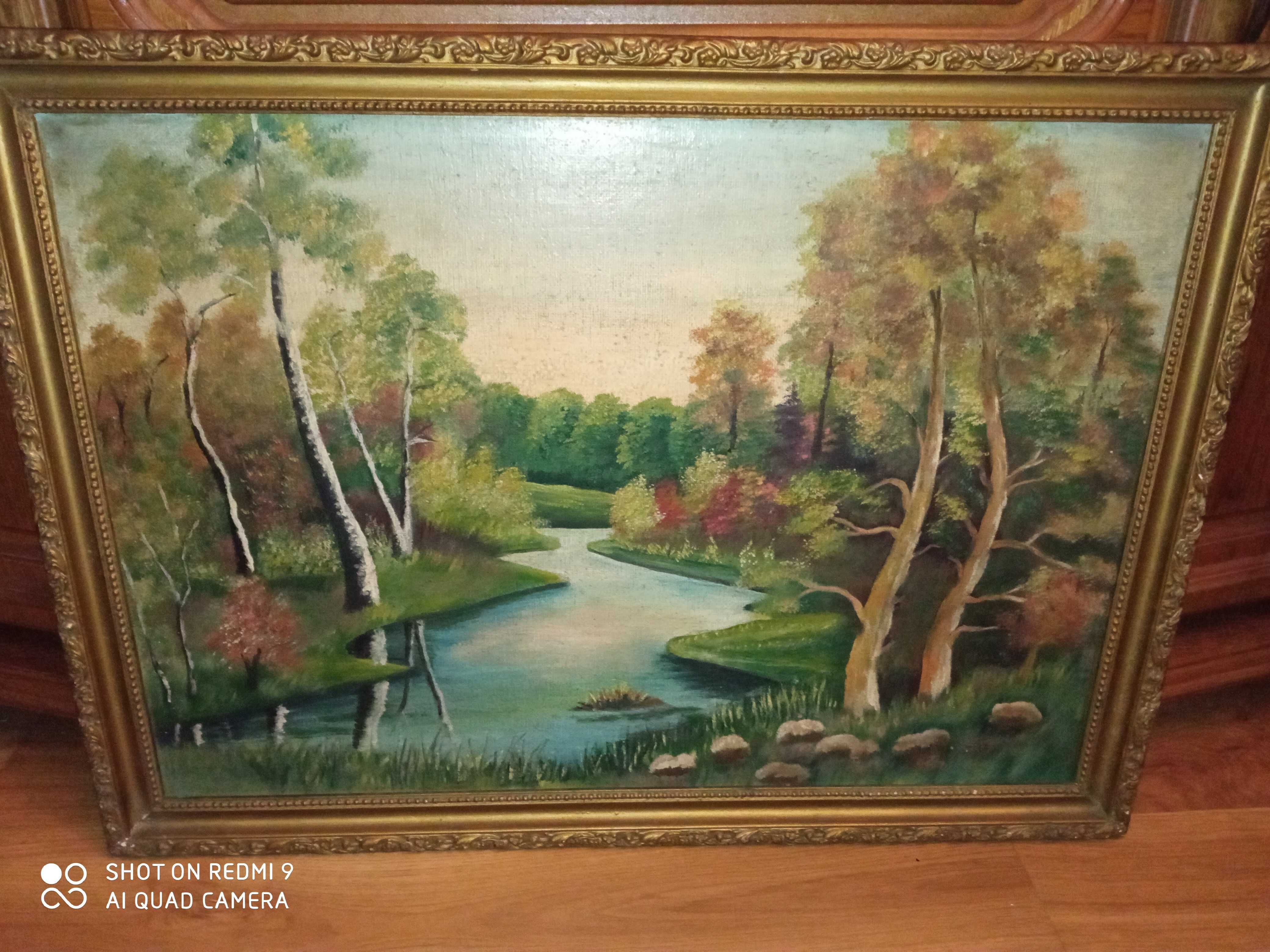 Obraz ozdobny Pejzaż Rzeka w ozdobnej ramie, zabytek
