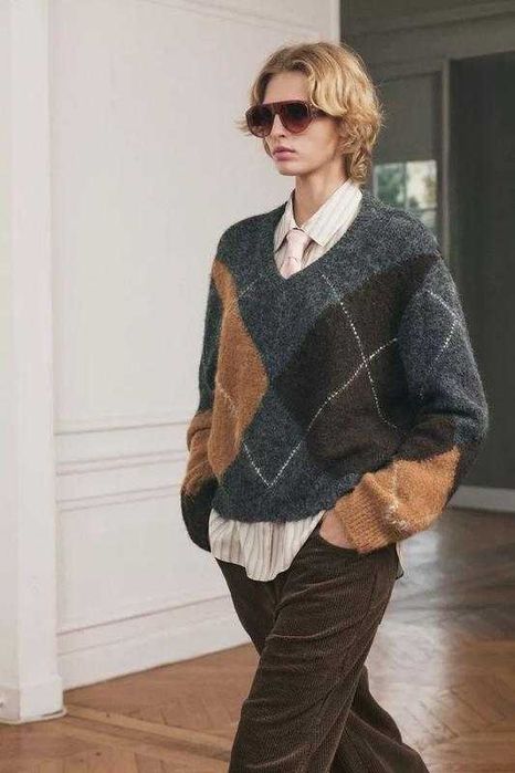 Светр шоколадний коричневий з сірим zara в ромб