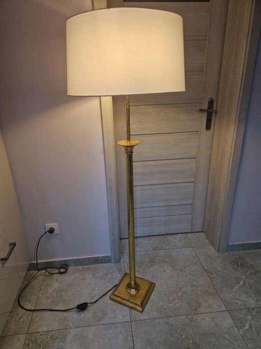 Lampa stojąca  mosiężna  z abażurem