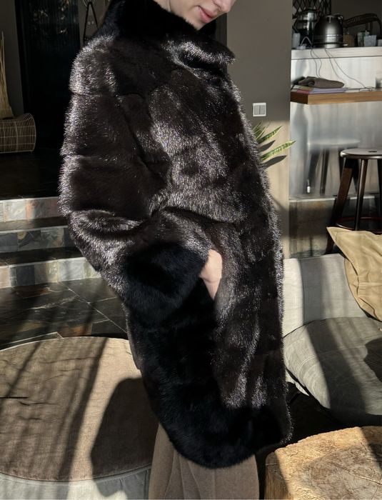 Шуба норка, на зиму, теплая, 90 см