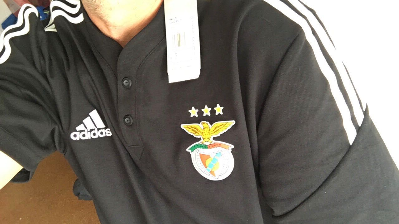 Polo preto e branco Adidas Oficial Benfica