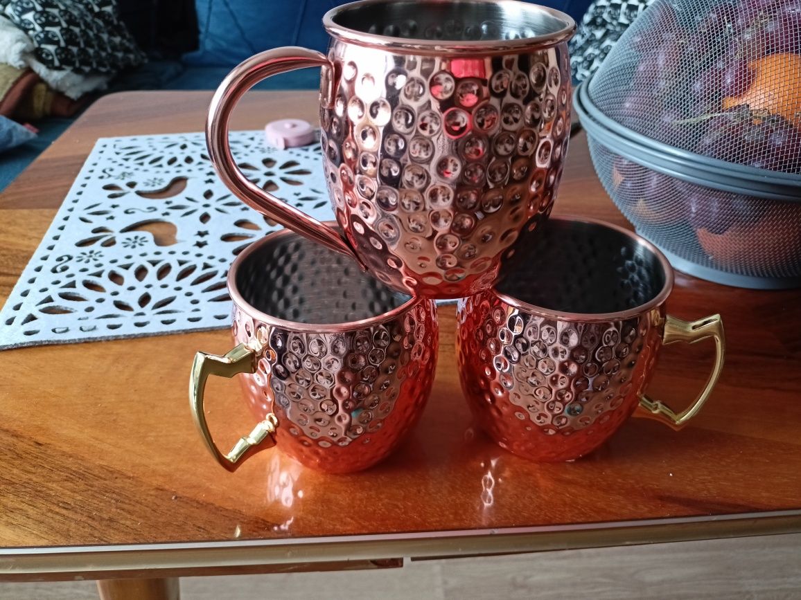 Zestaw 3 kubków do Moscow Mule miedzianych