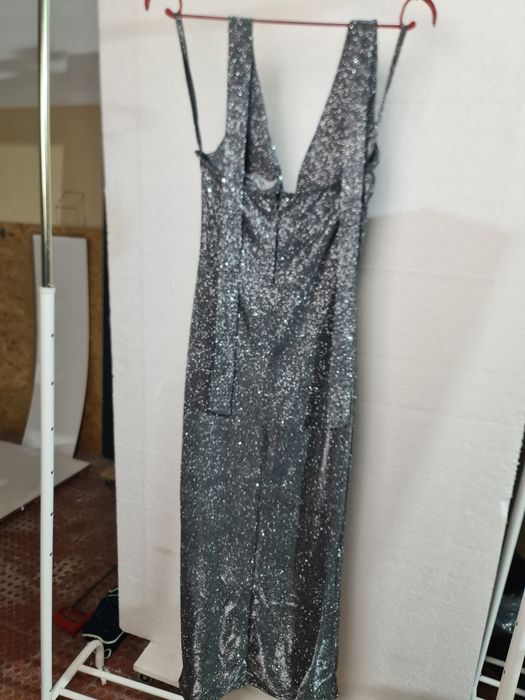 Vestido de gala senhora brilhante cinza M