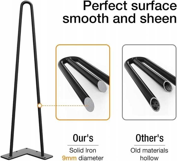Nogi meblowe WINSOON hairpin 40 cm, stalowe, czarne, 4 sztuki + śruby