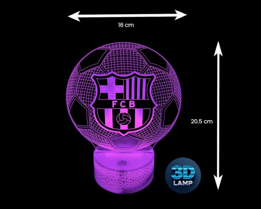 Lampka LED FC Barcelona 3D Piłka – 16 barw, pilot w zestawie