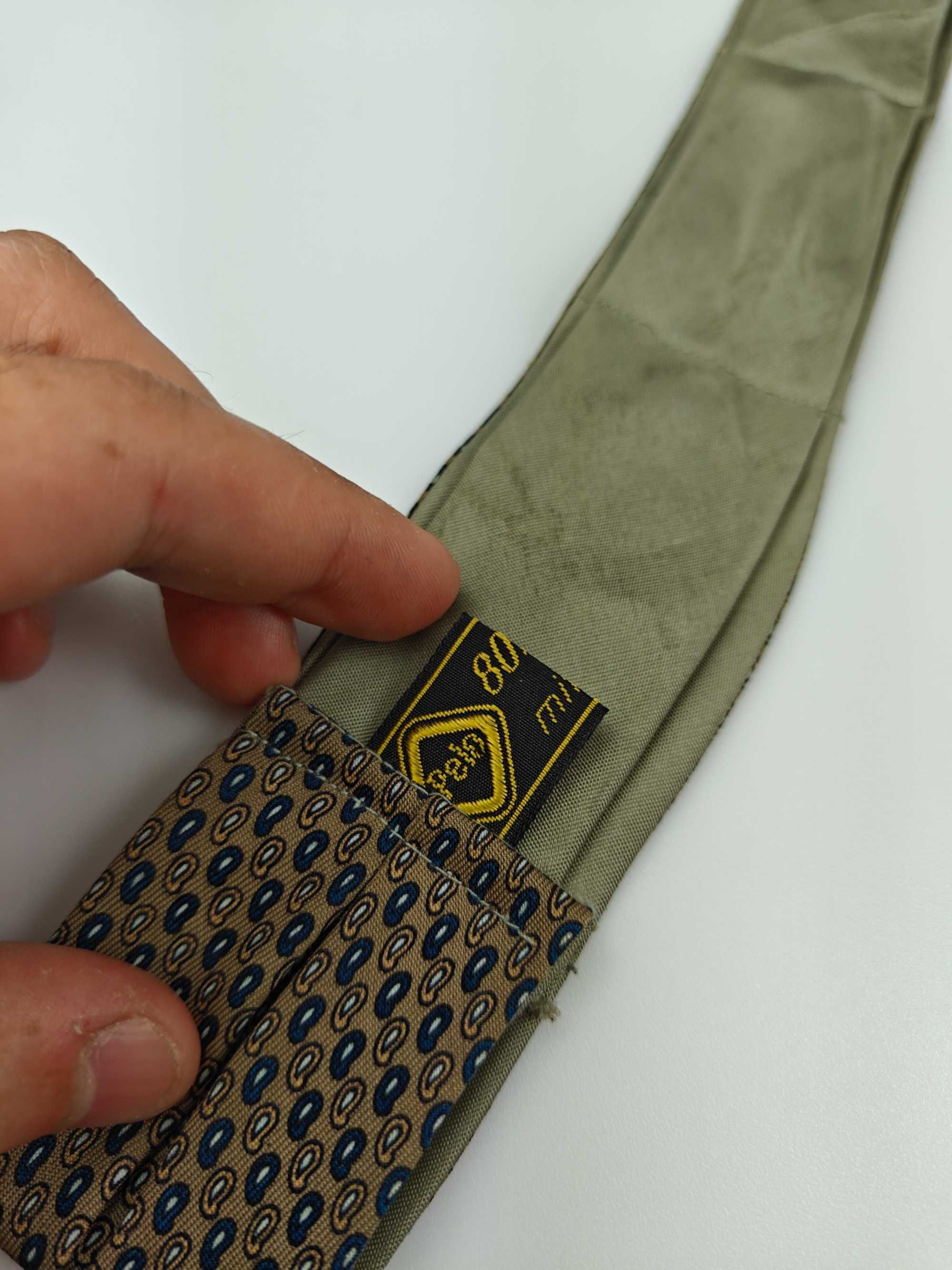 Brązowy wełniany jedwabny krawat fular musznik paisley khaki wrz42