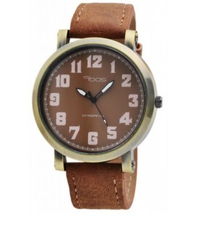 Relógio masculino QBOS com pulseira de couro sintético