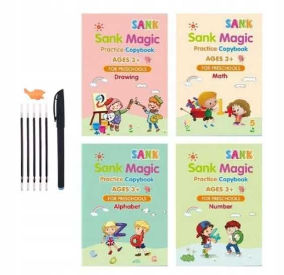 Magiczne książeczki nauka pisania języka liczenia kaligrafia długopis