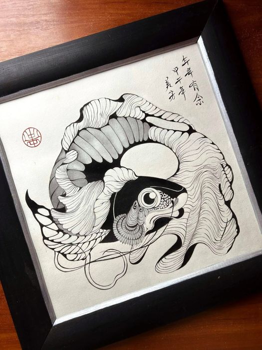 Картина з рибою у деревьяній рамі на продаж