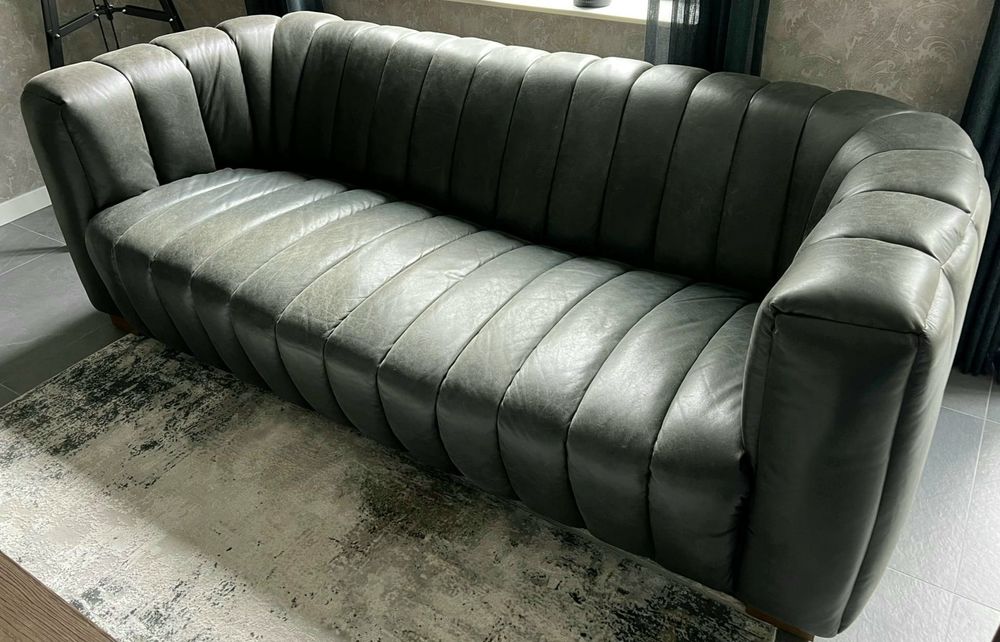 Riviera Maison Sofa 3,5 Seater Skóra Charcoal|TRANSPORT