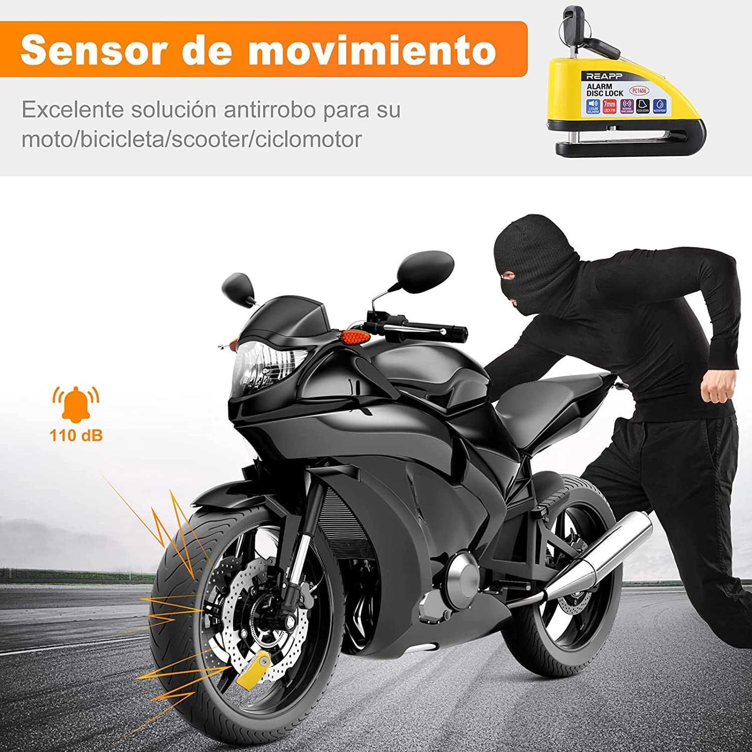 Cadeado de mota, disco com alarme 110 DB, anti-roubo, mota, novo