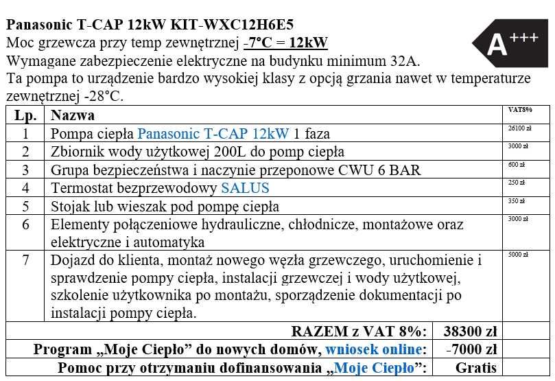 Panasonic T-CAP 12kW KIT-WXC12H6E5 OD Ręki NOWA z montażem