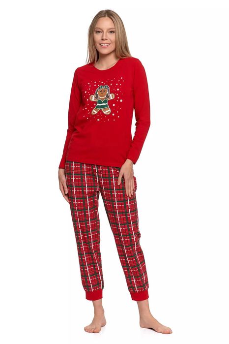 Świąteczna Bawełniana Piżama Damska z Piernikowym Ludkiem Prezent L