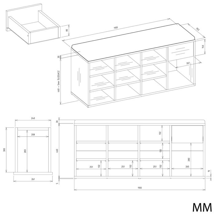 Szafka na Buty TALLIN Z Siedziskiem i Szufladą 110x46x35 KASZMIR BEŻ