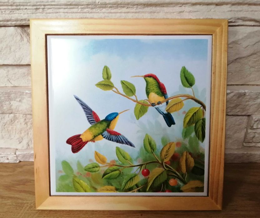 Ozdobna płytka ścienna, dekor, ptaki, papuga, koliber, kanarek