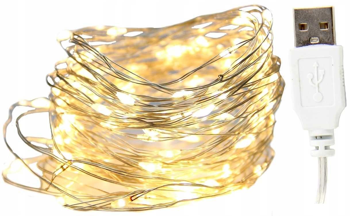 Lampki USB 100 LED 11,5 m - CIEPŁY BIAŁY