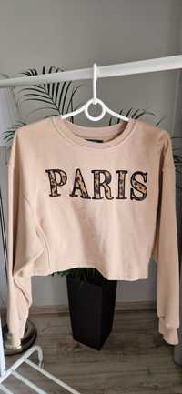 Beżowa bluza damska z napisem Paris Bershka rozmiar M